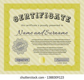Yellow Diploma template. With complex background. Customizable, Easy to edit and change colors. Cordial design. 