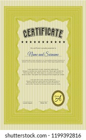 Yellow Diploma template. With complex linear background. Lovely design. Customizable, Easy to edit and change colors. 