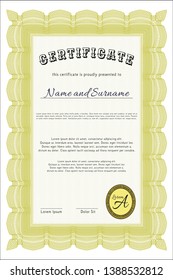 Yellow Diploma template. With complex linear background. Customizable, Easy to edit and change colors. Beauty design. 