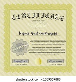 Yellow Diploma template. With complex linear background. Customizable, Easy to edit and change colors. Perfect design. 