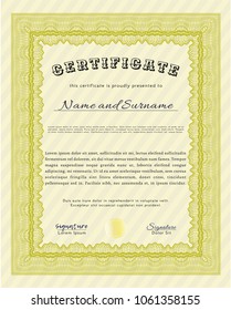  Yellow Diploma template. Customizable, Easy to edit and change colors. With complex linear background. Cordial design. 