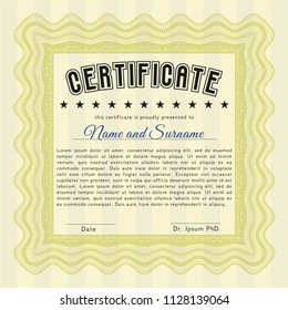 Yellow Diploma template. Customizable, Easy to edit and change colors. With background. Good design. 