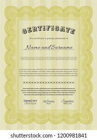 Yellow Diploma template. Customizable, Easy to edit and change colors. With linear background. Good design. 