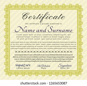 Yellow Diploma template. Customizable, Easy to edit and change colors. With complex background. Superior design. 