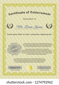 Yellow Diploma template. Customizable, Easy to edit and change colors. Complex background. Nice design. 