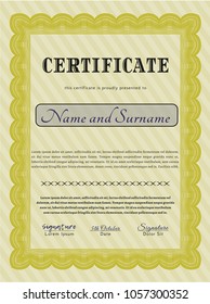 Yellow Diploma template. Detailed. With background. Retro design. 