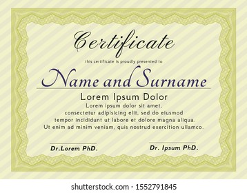 Yellow Diploma template. Detailed. With complex background. Money design. 