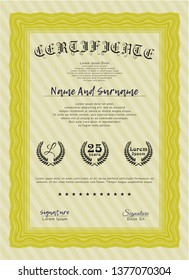 Yellow Diploma template. Detailed. Printer friendly. Excellent design. 