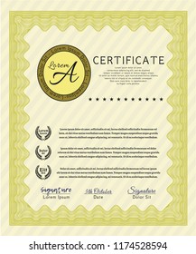 Yellow Diploma template. Detailed. With quality background. Lovely design. 