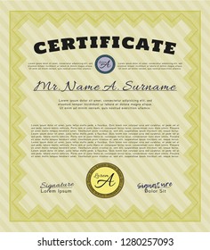 Yellow Diploma template. Detailed. With quality background. Money Pattern design. 