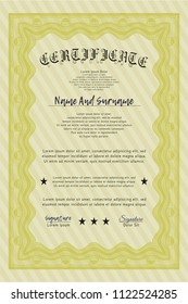 Yellow Diploma template. Easy to print. Money design. Vector illustration. 