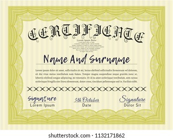 Yellow Diploma template. Easy to print. Vector illustration. Lovely design. 