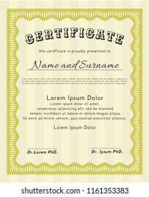 Yellow Diploma template. Elegant design. Customizable, Easy to edit and change colors. With background. 