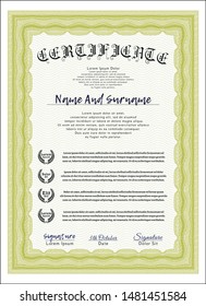 Yellow Diploma template. Excellent design. Customizable, Easy to edit and change colors. Complex background. 