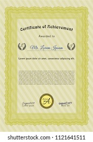 Yellow Diploma template. Good design. Complex background. Vector illustration. 