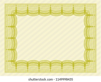 Yellow Diploma template. With guilloche pattern and background. Vector illustration. Money style design. 