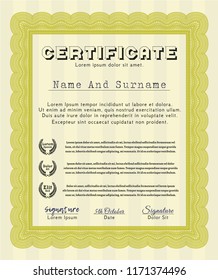 Yellow Diploma template. With guilloche pattern and background. Customizable, Easy to edit and change colors. Lovely design. 