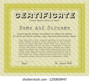 Yellow Diploma template. With guilloche pattern. Customizable, Easy to edit and change colors. Perfect design. 