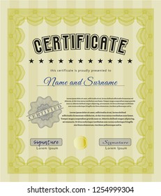 Yellow Diploma template. With guilloche pattern and background. Superior design. Customizable, Easy to edit and change colors. 