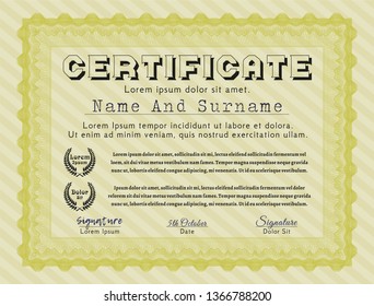 Yellow Diploma template. With guilloche pattern and background. Detailed. Perfect design. 