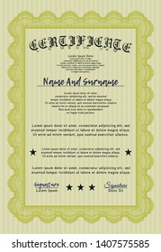 Yellow Diploma template. With guilloche pattern. Modern design. Vector illustration. 