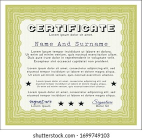 Yellow Diploma template. With guilloche pattern and background. Customizable, Easy to edit and change colors. Money Pattern. 