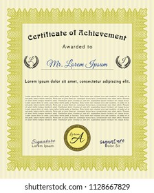 Yellow Diploma template. With linear background. Retro design. Customizable, Easy to edit and change colors. 