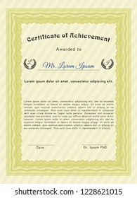 Yellow Diploma template. With linear background. Vector illustration. Beauty design. 