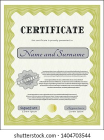 Yellow Diploma template. With linear background. Vector illustration. Sophisticated design. 