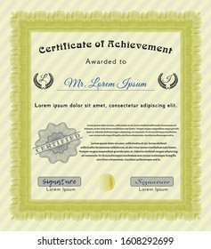 Yellow Diploma template. Money design. Detailed. With guilloche pattern and background. 