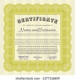 Yellow Diploma template. Money Pattern design. Customizable, Easy to edit and change colors. With linear background. 