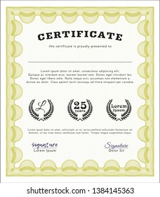 Yellow Diploma template. Money Pattern. Easy to print. Vector illustration. 