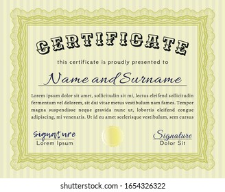 Yellow Diploma template. Money Pattern design. Detailed. With quality background. 