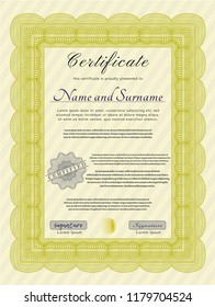 Yellow Diploma template. Money style design. Complex background. Customizable, Easy to edit and change colors. 