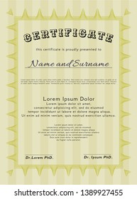 Yellow Diploma template. Perfect design. Vector illustration. With background. 
