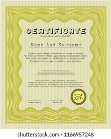 Yellow Diploma template. Printer friendly. Money Pattern. Customizable, Easy to edit and change colors. 