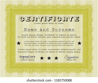 Yellow Diploma template. Printer friendly. Vector illustration. Lovely design. 