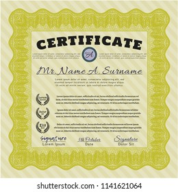 Yellow Diploma template. With quality background. Vector illustration. Money design. 