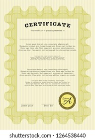 Yellow Diploma template. With quality background. Excellent design. Detailed. 