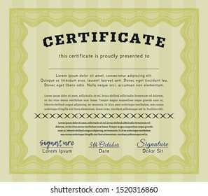 Yellow Diploma template. Sophisticated design. With complex linear background. Customizable, Easy to edit and change colors. 