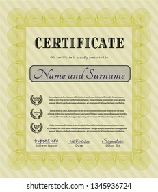 Yellow Diploma template. Superior design. Customizable, Easy to edit and change colors. With complex background. 