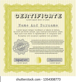 Yellow Diploma template. Superior design. Detailed. With complex linear background. 