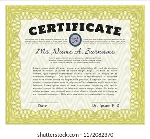 Yellow Diploma template. Vector illustration. With complex background. Nice design. 