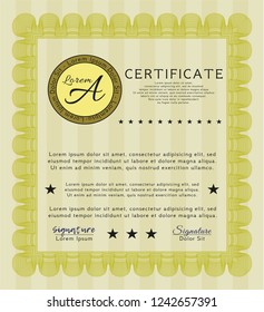 Yellow Diploma template. Vector illustration. Easy to print. Beauty design. 