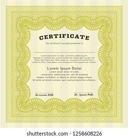 Yellow Diploma template. Vector illustration. With quality background. Excellent design. 
