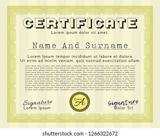 Yellow Diploma template. Vector illustration. With background. Perfect design. 