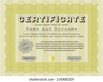 Yellow Diploma. Vector illustration. With complex linear background. Perfect design. 