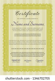 Yellow Diploma. Vector illustration. With complex background. Superior design. 