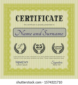 Yellow Diploma. Vector illustration. With guilloche pattern. Excellent design. 