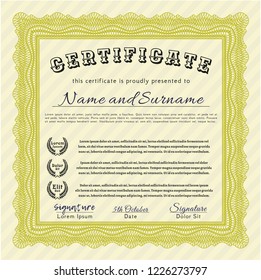 Yellow Diploma. Vector illustration. With linear background. Artistry design. 